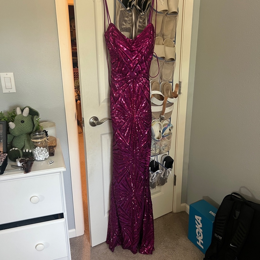 Windsor Magenta Sequin Prom Dress